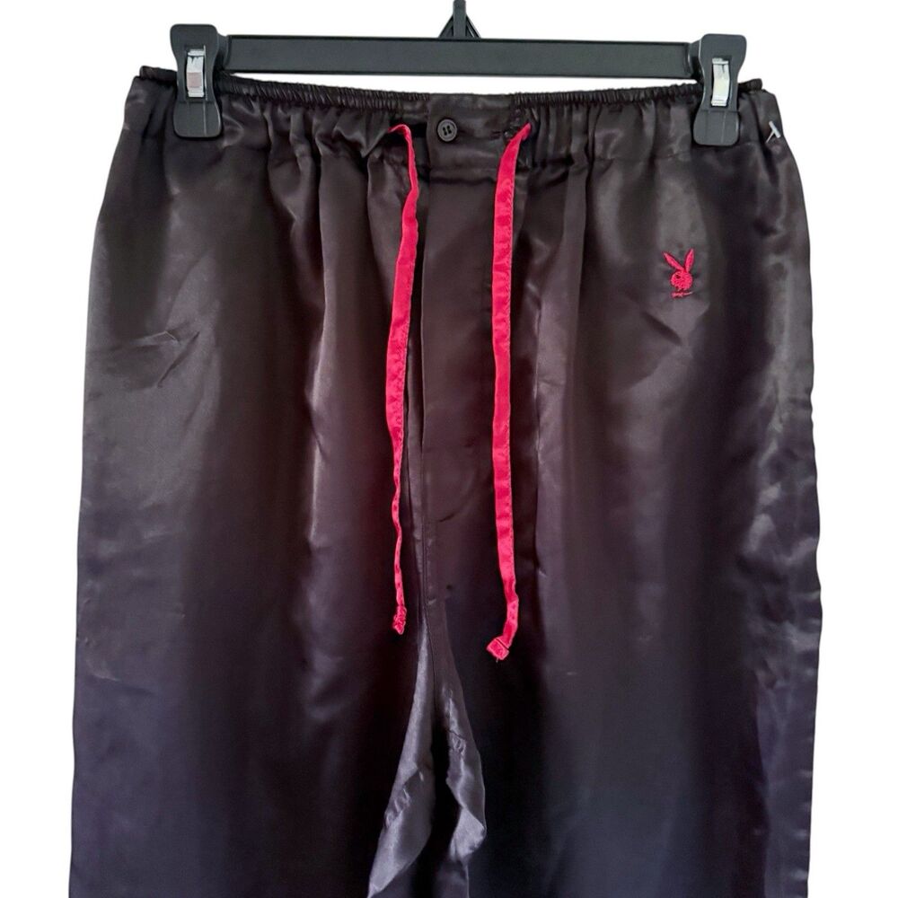 Vintage Playboy Men’s Lounge Pants PJs Sz Medium M 100% Polyester Black Satin